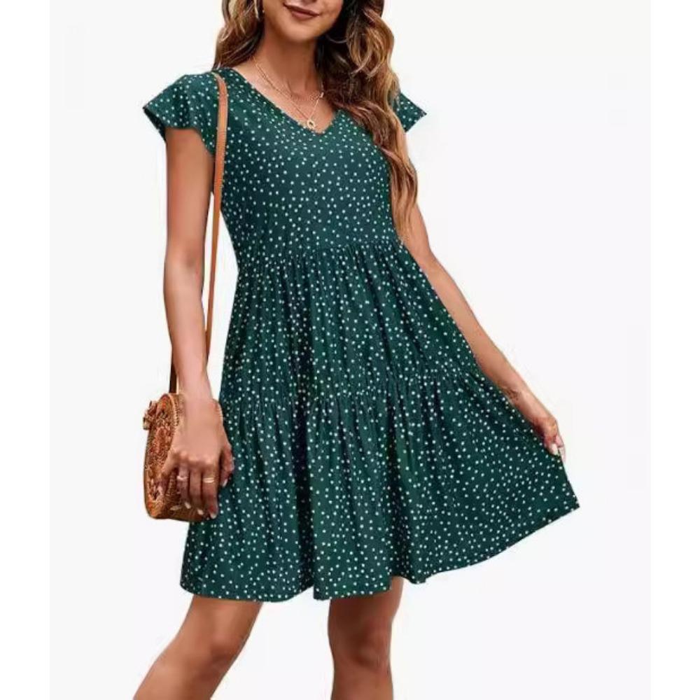 GMXIA Women's Tops Summer Casual V-Neck Pleated Dresses