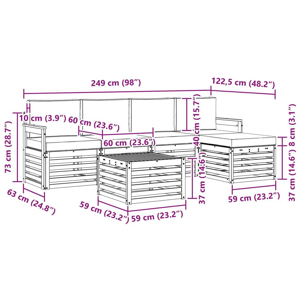 Outdoor Sofa Set 6 pcs White and Beige 59 x 59 x 37 cm