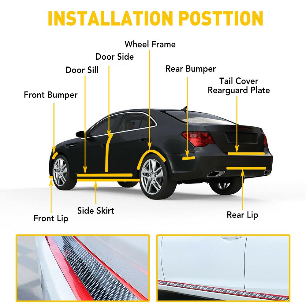 1Pcs Car Sticker Bumper Guard Decal Door Plate Sill Scuff Anti Scratch Red Carbon Fiber Auto Accessories