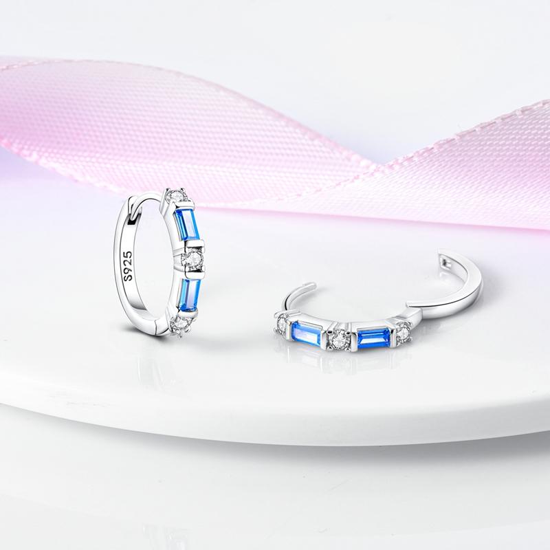 925 Sterling Silver Fresh Blue and White Hoop Earring For Anniversary Wedding Jewelry GiftsGood product
