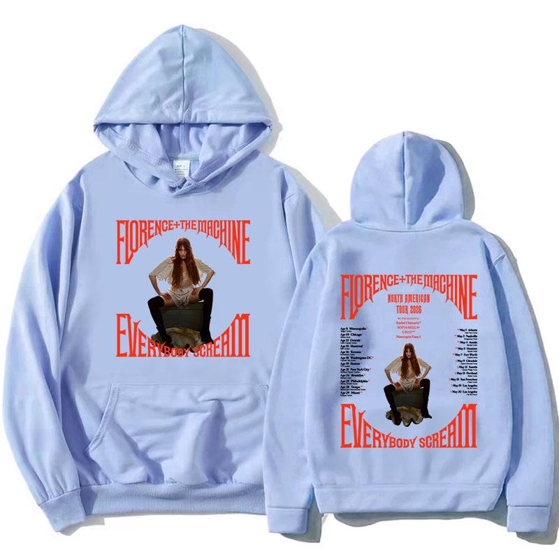 

Everybody Scream Tour 2026 Hoodies Florence + The Machine Rock Band Sweatshirt Long Sleeve Fleece Pullovers Print Clothes S