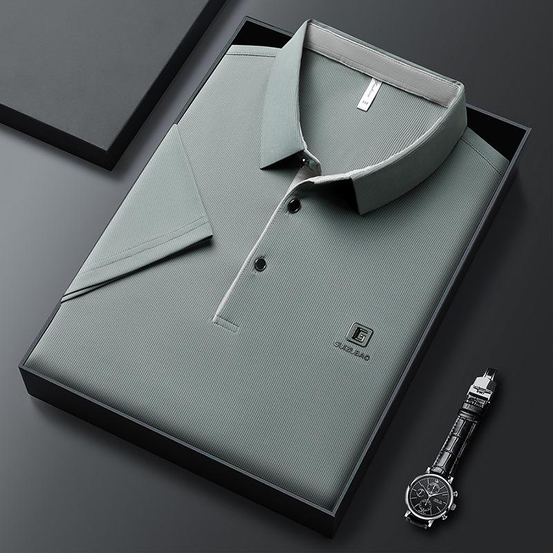 Polo Shirt Men'S High-End Solid Color Pressure Label Men'S Lapel Short-Sleeved T-Shirt