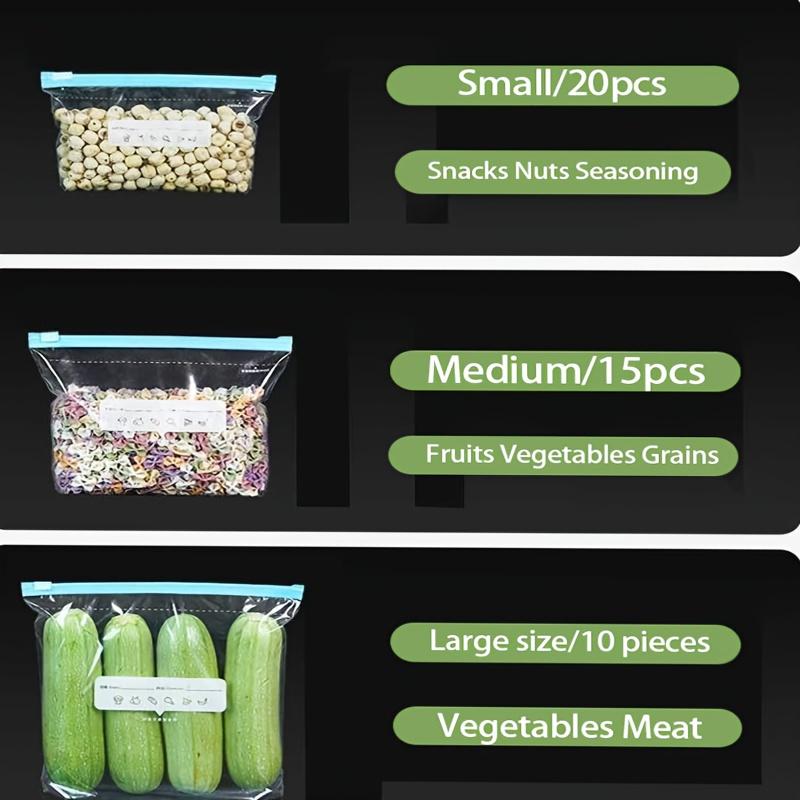 

45 шт. Мешок для хранения на молнии Мешок для сохранения свежести Мешок для сортировки и хранения продуктов Мешок для сохранения свежести с герметичной застежкой Подходит для фруктов, зерновых, овощей и мяса 45PCS