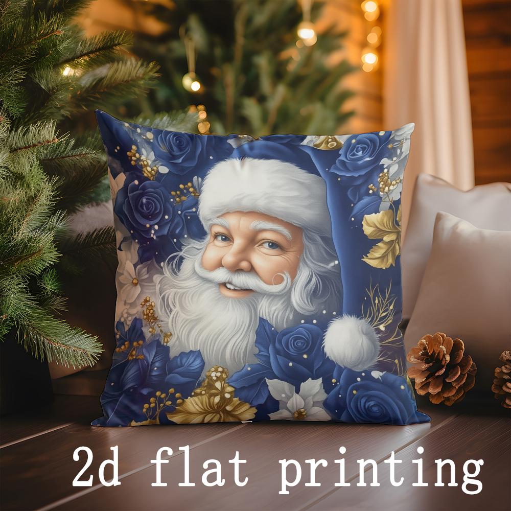 Home Decor Christmas-Themed Blue Floral Pillows Suitable For Sofa Bedroom Car Pillow Cover Cushion Rectangular Back Cushion