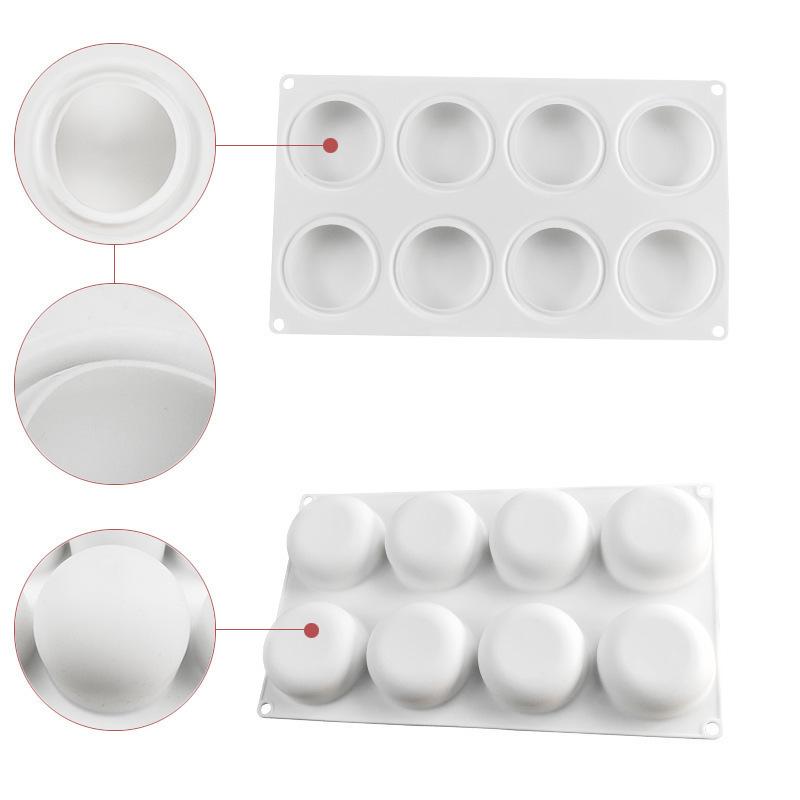 1 Pieza 8 con molde para tarta redonda plana invertida Molde para hornear DIY Molde de silicona para mousse francesa Molde de chocolate