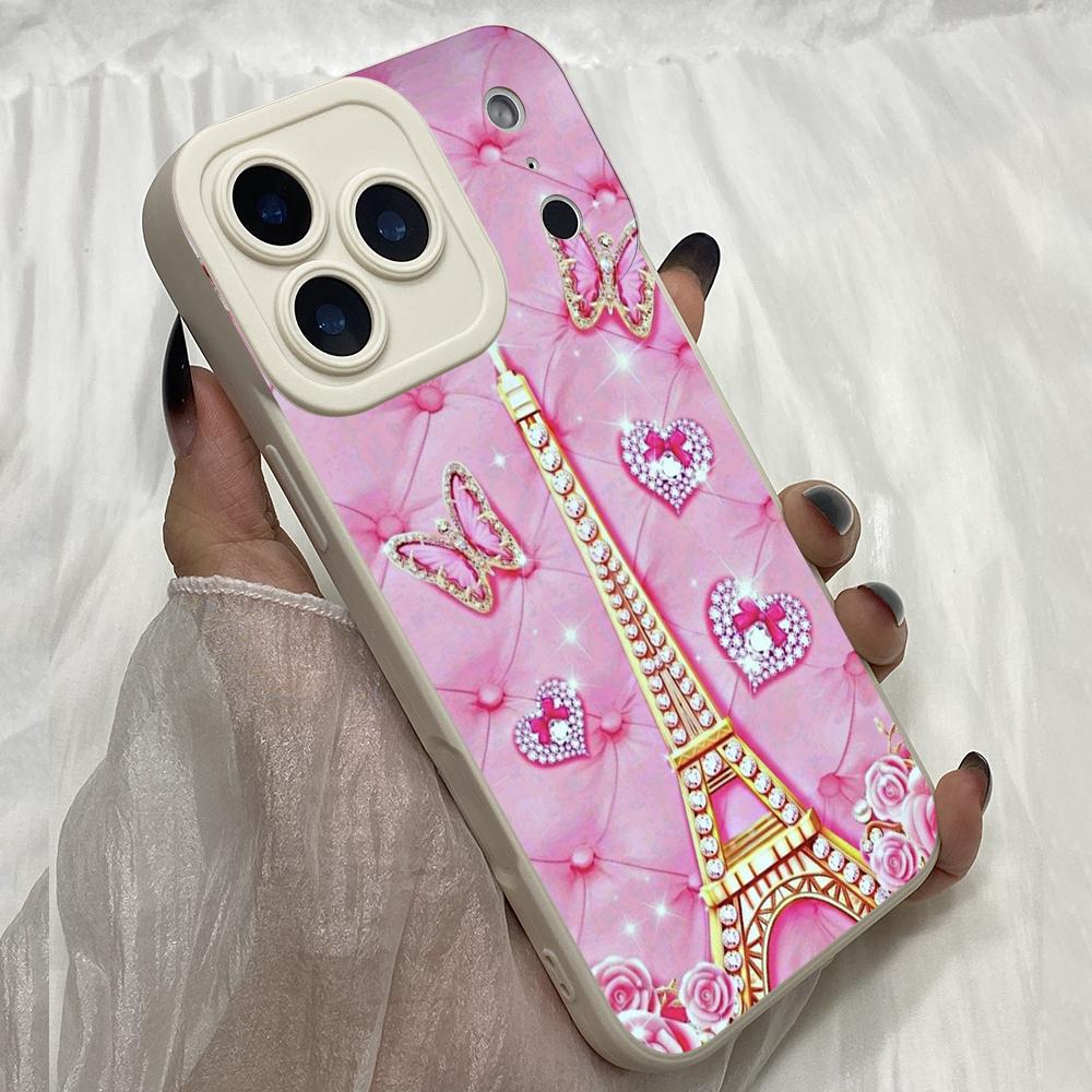 M296 Butterfly Eiffel Tower Pink Art Angel Eyes Soft Phone Cases for iPhone Samsung Galaxy Xiaomi Rdemi Huawei Honor Infinix Realme OPPO All Model