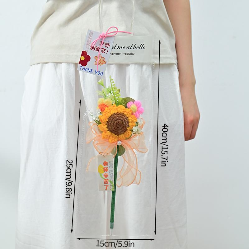 Crochet Flower Pen Black Ballpoint Pen Woven Bouquet Pens Black Ballpoint Artificial Flower Stationery Pen Teachers ' Day Gifts