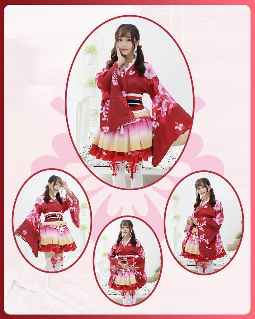 Costume Set Cosplay Yukata Japanese Style Mini Skirt Kimono Japanese Clothes One Piece Lolita Long Sleeve Gothic Lolita Cosplay Mori Girl Lolita Large