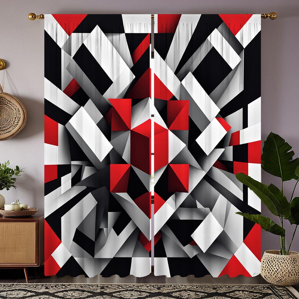 Piece Hd Digital Black White Series Minimalist Triangular Three Dimensional Geometry Curtains Home Decorating Style Curtain Modern Polyester Washable