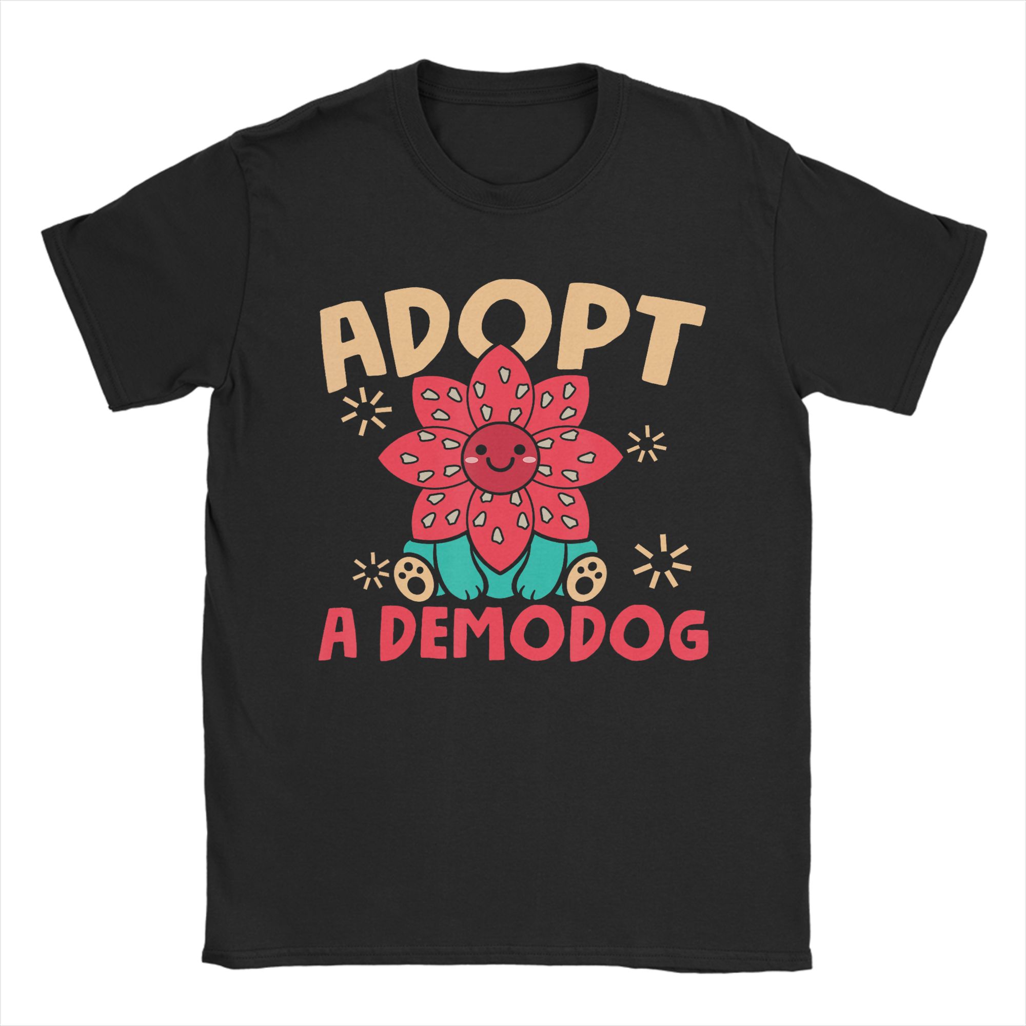 Mens Adopt a demodog Funny Dog Lovers T Shirt  Pure Cotton Clothing Humorous Short Sleeve Round Neck Tee Shirt Printed TShirt S