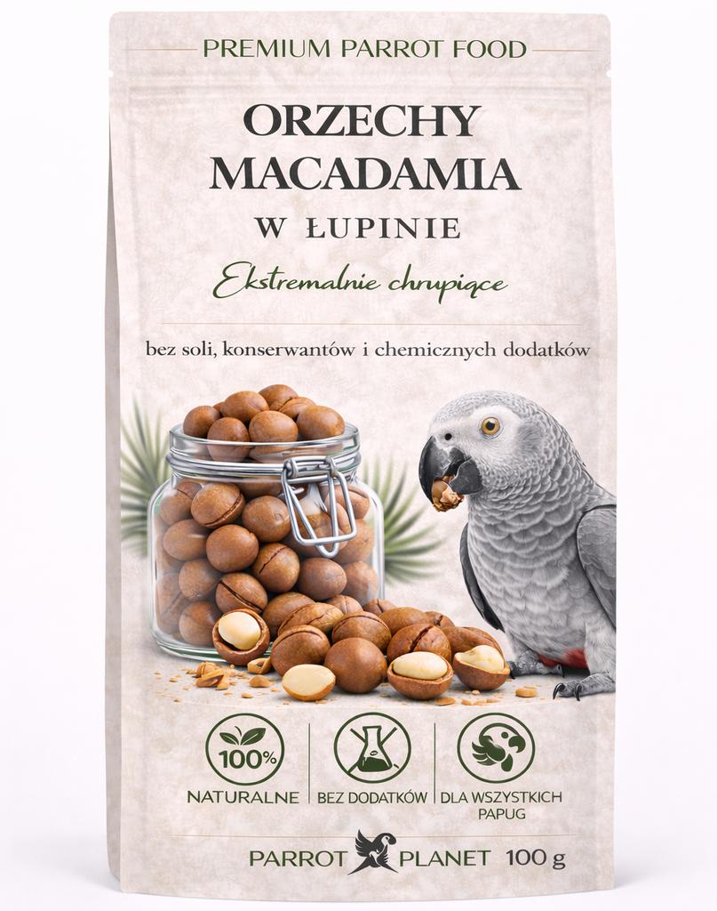 Premium Parrot Food | Orzechy Macadamia W Skorupce | Zdrowe Smakołyki Dla Wszystkich Papug 100G