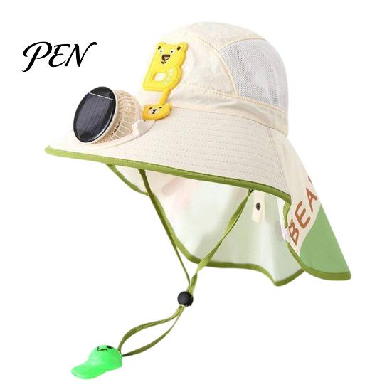 Kids Sun Hat with Active Cooling Cap Built-in Solar Fan, Wide Brim Protection Baby For Hot Weather Hat, Breathable Mesh Fabric Summer Cartoon Pattern,