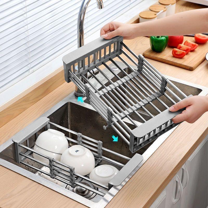 Retractable Sink Dishwasher Rack: Vegetable Washing & Drain Basket Shelf