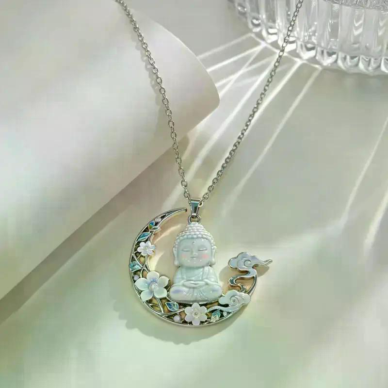Chinese Mythology Nine Tailed Fox Enamel Pendant Necklace For Women Silver Tone Chain Trendy Exquisite Jewelry Gifts