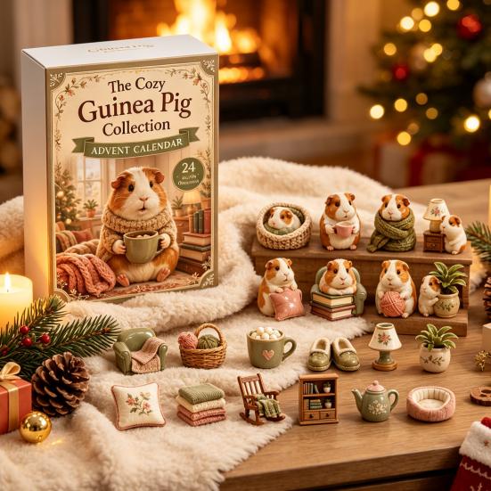 Retro Pastorale Stil Dekorations-Weihnachts-Adventskalender mit 24 Meerschweinchen, Gartenthema Niedliches Geschenk für Meerschweinchen-Liebhaber Tierfiguren, Dekorativ