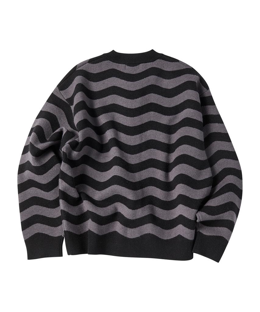 Untitled Seoul Striped Wave Knit Cardigan Black