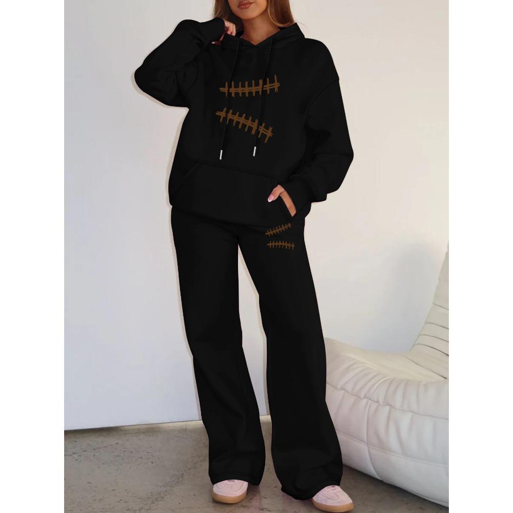 Set Casual Stampato Stile Retrò da Strada Felpa con Cappuccio Larga Pantaloni a Gamba Larga Set Due Pezzi Multifunzionale Adatto a Vari Scenari