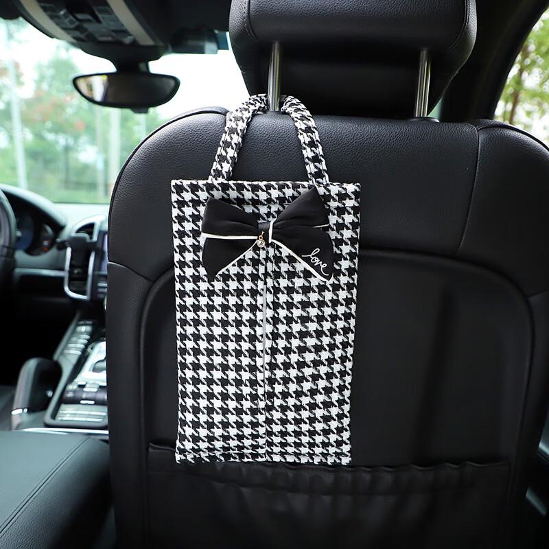 Houndstooth Bow Car Seat Back Tissue Box