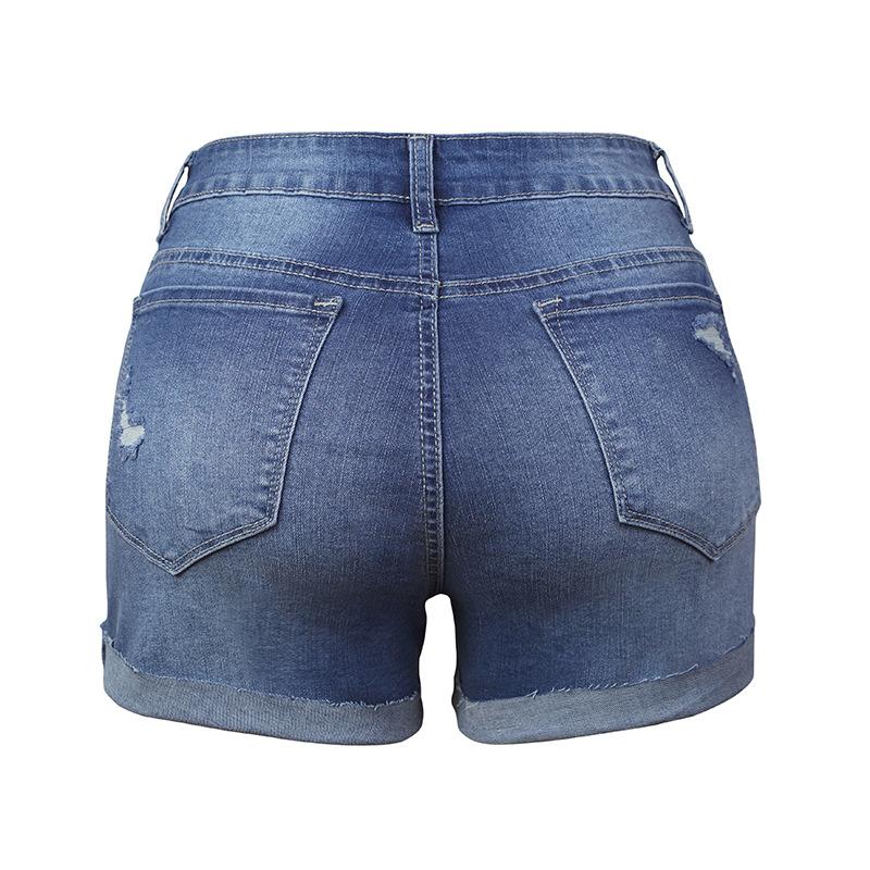 Stretchy Hole Breaking Ladies Denim Shorts
