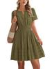 European & American V-neck Pleated Puff Sleeve Layered Dress for Women