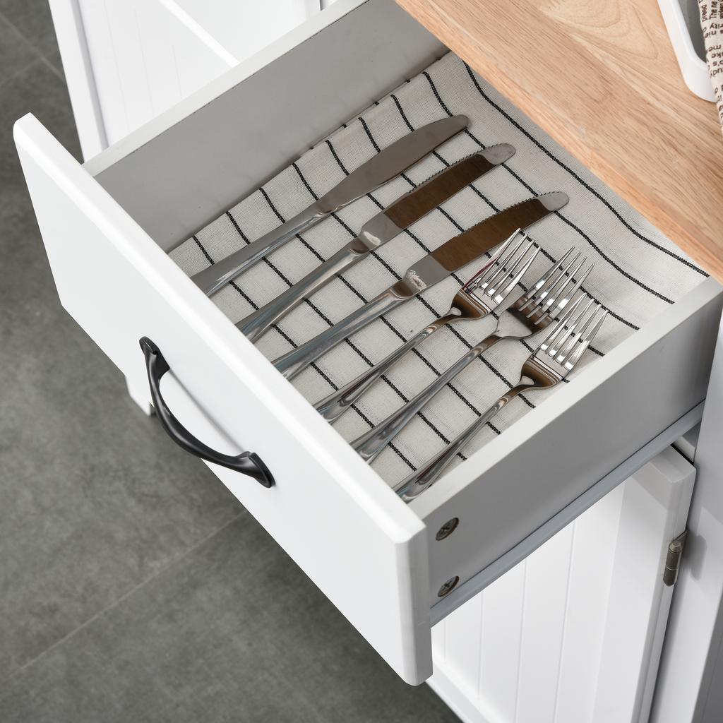Modern Kitchen Cupboard Wooden Storage Cabinet Tableware Organizer With 2 Drawers For Living And Dining Room White