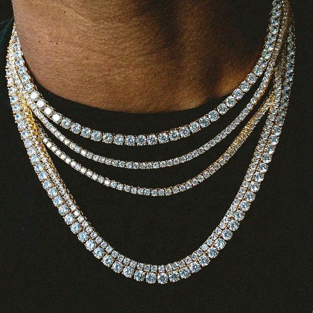 

4mm Zircon Tennis Chain Necklace: Hip-Hop Style Inlaid Stone Couple Necklace