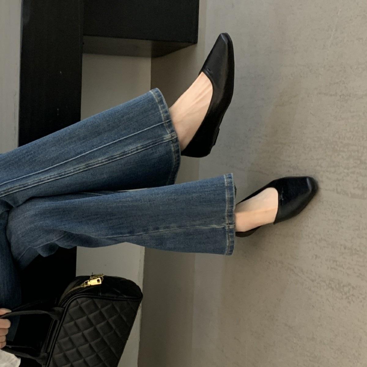 Spring Fashion Foot Cover Shallow Mouth French Retro Style Square Head One Pedal Flat Single Shoes Women 35 6060₽
