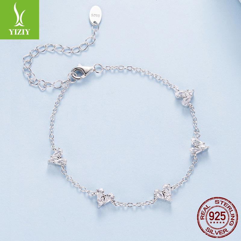 Simple Love S925 Sterling Silver Bracelet Women'S Fashion High-End Heart-Shaped Zircon Bracelet Bracelet Jewelry