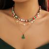 2/3/4pcs/set Cartoon Rice Beaded Chain Santa Cartoon Pendant Choker  Girl