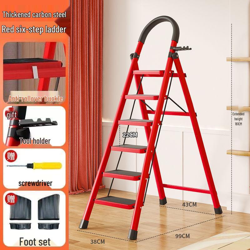 Folding Indoor Multifunctional Telescopic Ladder: High-Carbon Steel, Portable, Thickened Herringbone Design