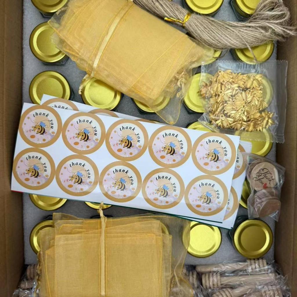Set di Vasi Esagonali in Vetro per Porzionare Miele, Marmellata e Nidi d'Uccello (45 pz, Piccolo)