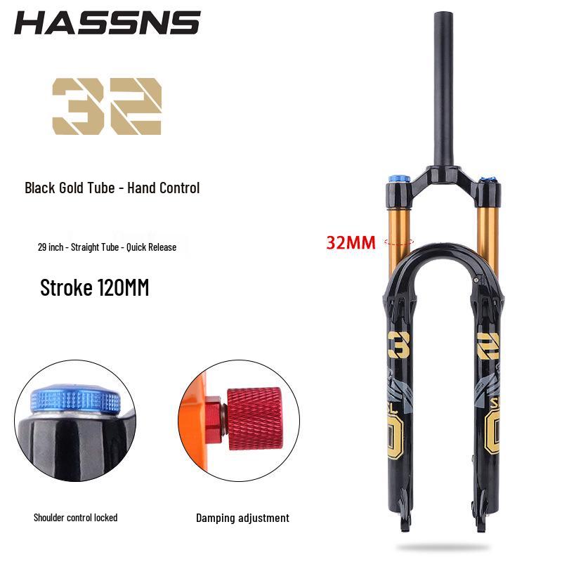 Furcă cu suspensie pe aer pentru bicicletă montană HASSNS cu reglaj de amortizare pentru roți de 26/27.5/29 inch