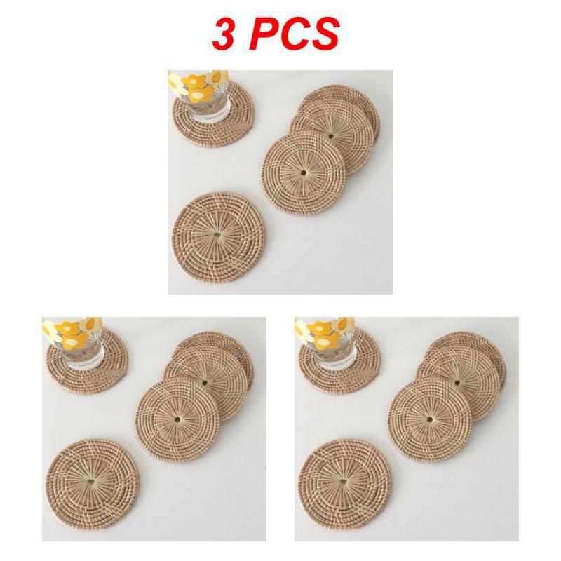 Ins Style Hand-woven Tea Coaster Rattan Insulation Pad Simple Creative Cup Holder Circular Flower Shape Household Parts