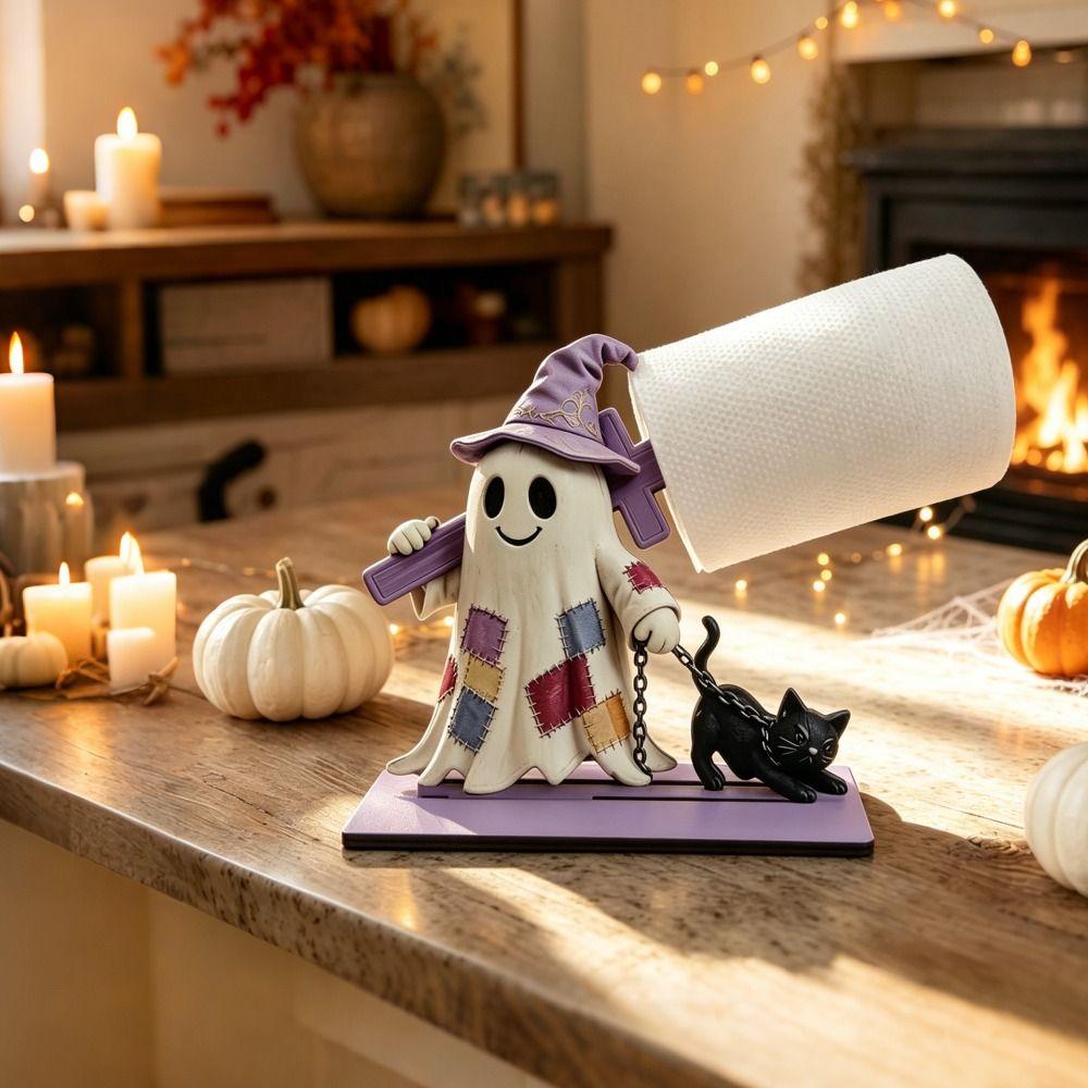 Wooden Toilet Paper Holder Cute Ghost Style Freestanding Tissue Holder Kitchen Bathroom Countertop