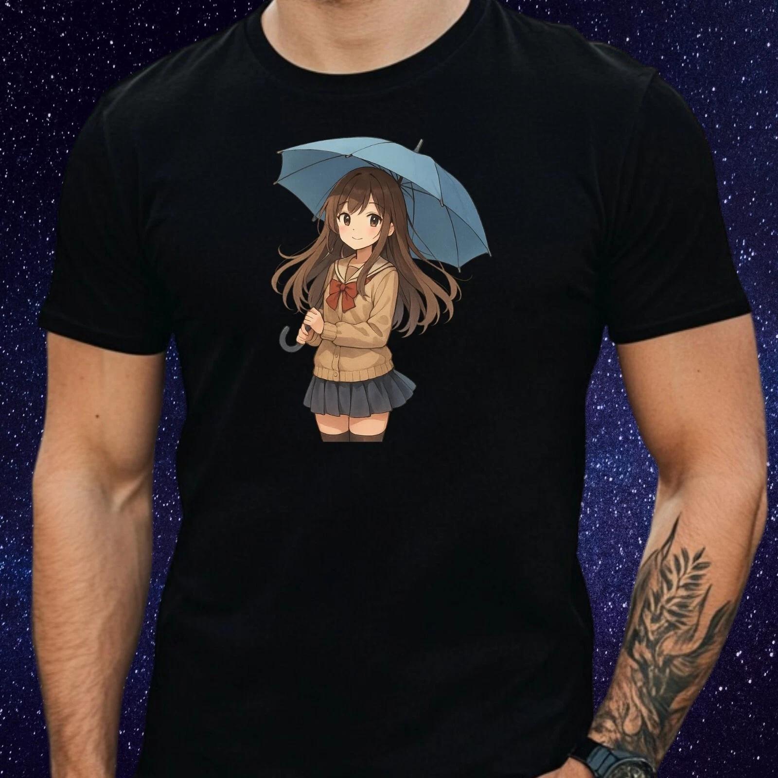 T-Shirt Herren Anime Regenschirm Mädchen Motiv Baumwolle Größe S bis 5XL M