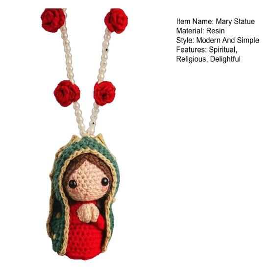 Niedliche Maria Statue Auto Kleines Harz Auto Rückspiegel Jungfrau Maria Innenraum Dekoration Anhänger mit Häkelarbeit