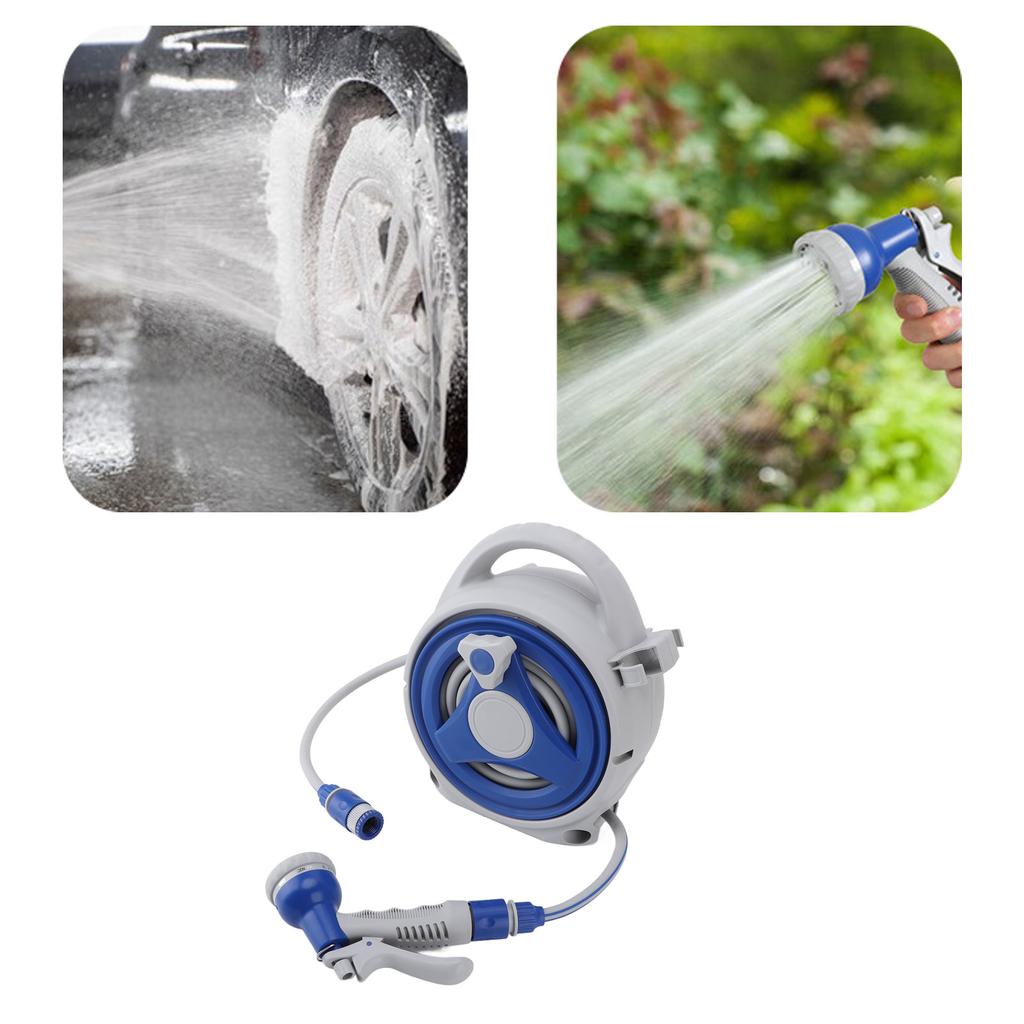 Garden Hose Reel Portable PVC ABS Water Hose Holder Easy to Use Sun Resistant 15M Lightweight Retractable Wall Mount with Spray Nozzle