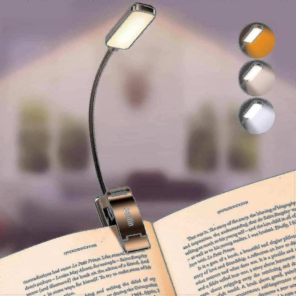 Luce da Lettura a 9 LED, Gritin 3 Modalità di Protezione degli Occhi Lampada da Libro (Luce Bianca Calda&Fredda) -Dimmerazione continua, Ricaricabile, Lunga durata della batteria, 4-