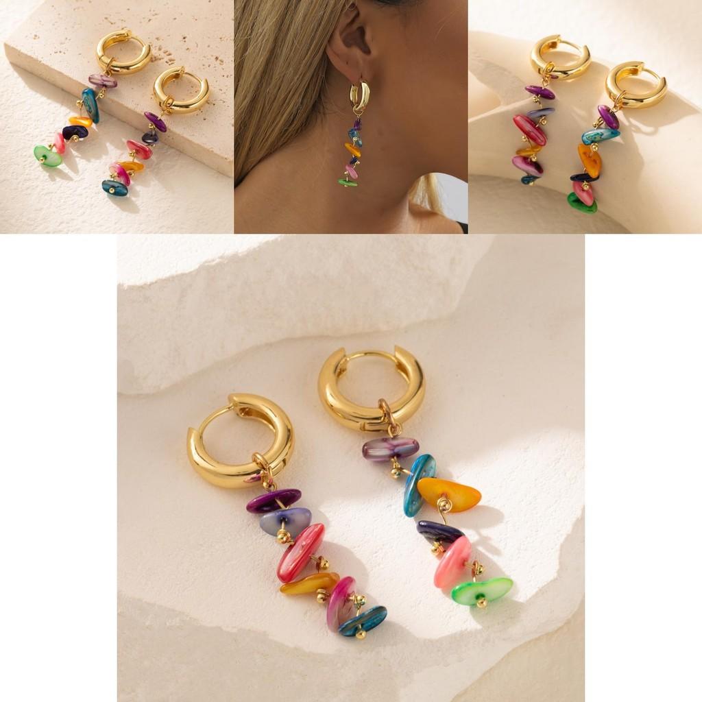 Trendy Colorful Shell Earrings For Women Natural Stone Geometric Design Jewelry