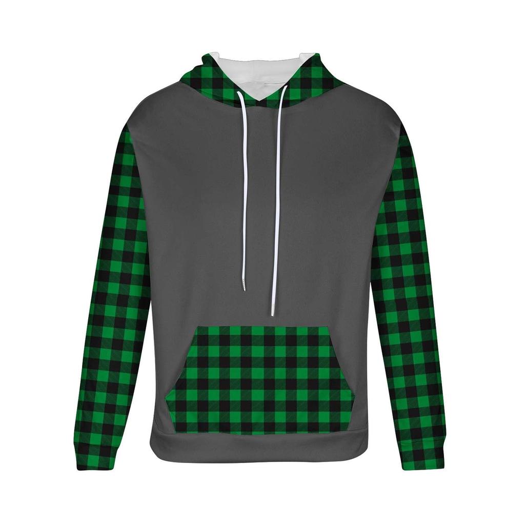 Men's Checked Casual Hooded Drawstring Hoodie Pullover