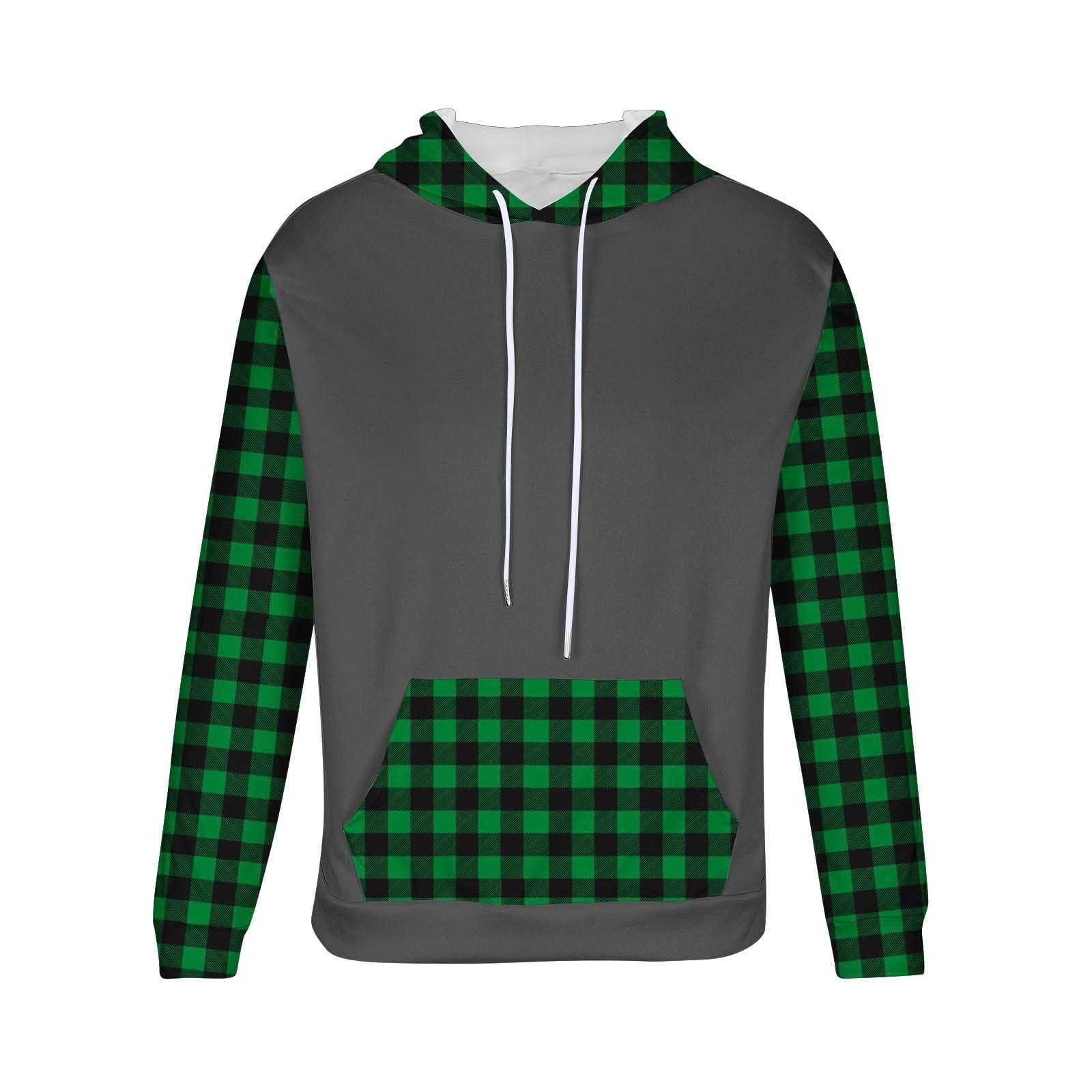 

Men s Checked Casual Hooded Drawstring Hoodie Pullover L армия зеленый