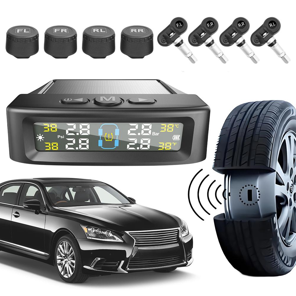 Tire Pressure Monitoring System with 4 Sensors USB/Solar TPMS Tire Pressure Monitor System for Car SUV Sedan