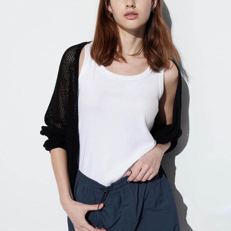 Uniqlo Solid Ribbed Fitted Tank Top Women Tops White 465763-00