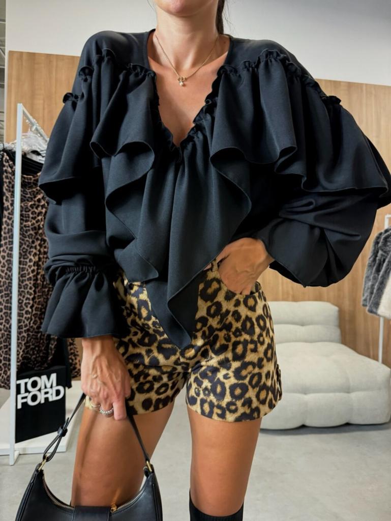 V,neck Long,sleeved Color Versatile Shirt Blouse Female
