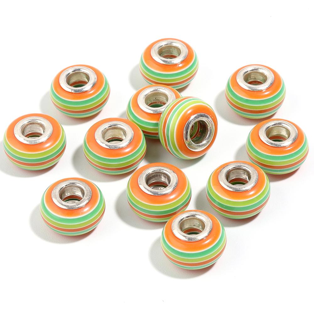 20pcs 14x8.5mm Resin Beads Rainbow Stripe Flat Round Big Hole Loose Beads For Jewelry Making DIY Bracelets Necklace Accessories