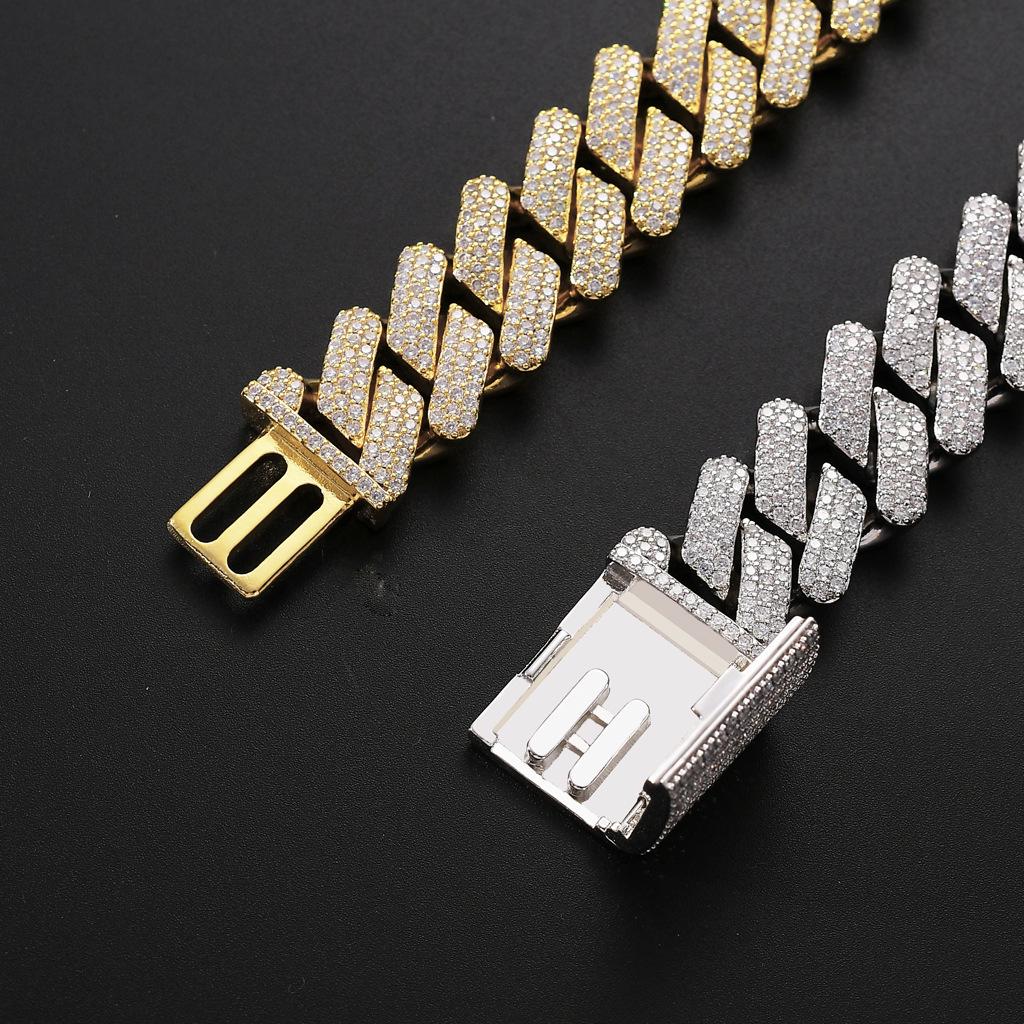 European-American Bestseller: 20mm Three-Row Zircon Cuban Chain, Real Gold Plated, Full Diamond Hip Hop Necklace