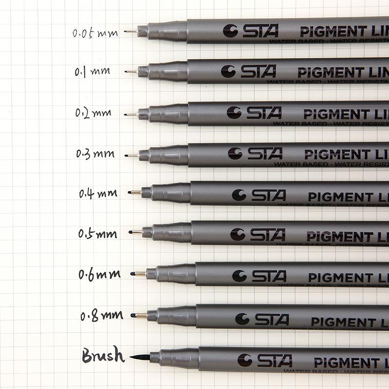 STA Sketch Marker Art Marker Pen Set Different Tip Sizes Water-Based Pigment Liner for Drawing And Handwriting Micron Stationery