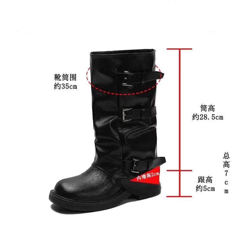 Inner Height Increase 7cm Medium Tube Belt Buckle Retro British Style Knight Boots Women's 2025 Autumn and Winter New Long Tube Fashion Boots