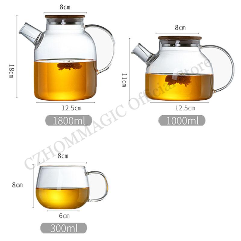 Transparent Borosilicate Glass Teapot Water Jug Heat-Resistant Large Capacity Kung Fu Kettle Home Flower Tea Pot Bottle Decanter