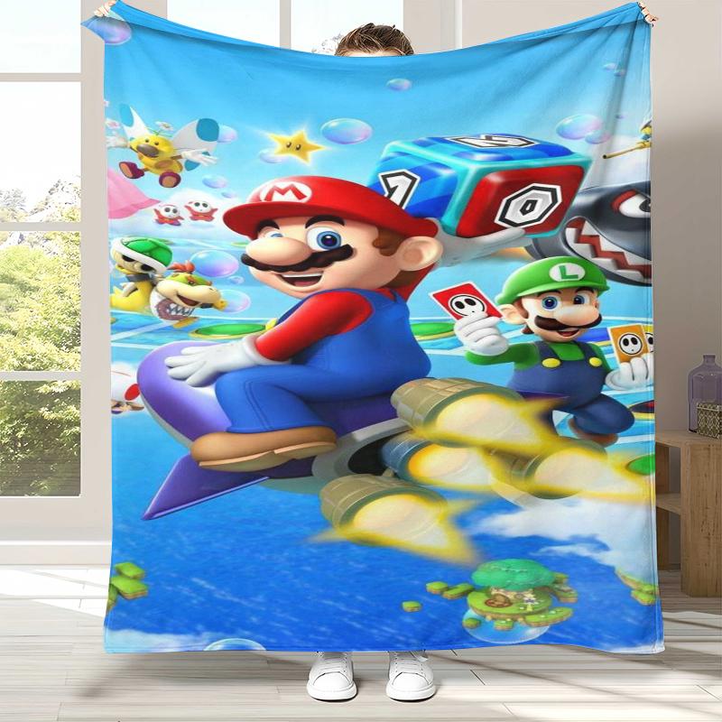 Retro M-Mario Bros Game Cartoon Flannel Blanket,Ultra Soft Warm Plush Throw for Home Bedroom Bed Sofa Cover Camping Picnic gift